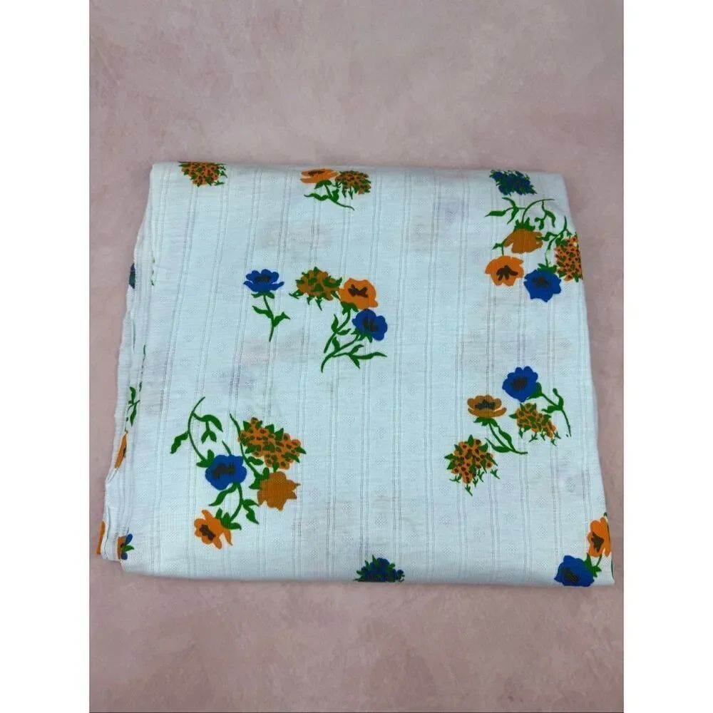 Vintage 1970s Floral Fabric Flower Power Mod MCM Pointelle Knit 50x96”